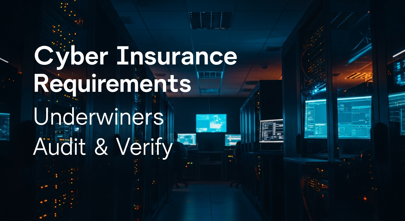 cyber insurance requirements - Wide shot of a server room or data center with rows of equipment and blinking lights, emphasizing the physical infrastructure that underwriters audit and verify.